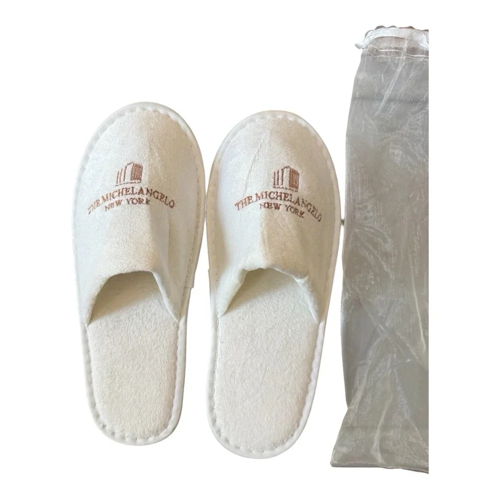 The Michelangelo New York Slippers White Hotel Spa Guest Shoes w/ Bag Unused
